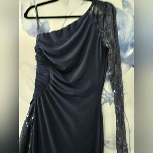 Jessica McClintock Navy One Shoulder Dress